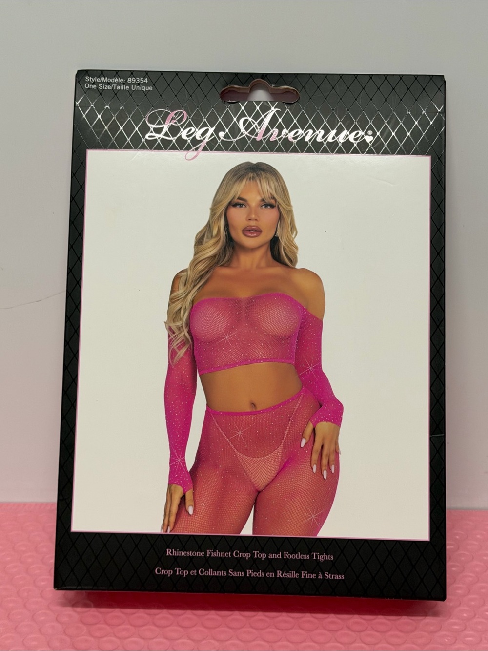 Leg Avenue Hot Pink Rhinestone Fishnet Bandeau Set